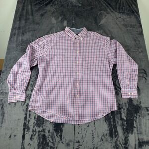 Mason James Button Down Shirt Mens XL Pink Blue Gingham Stretch Long Sleeve